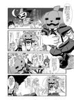  4koma 6+girls ahoge animal_ears black_sclera blank_eyes breasts centaur centorea_shianus claws cleavage comic disembodied_head dullahan everyone extra_eyes fang feathered_wings feathers flat_chest goo_girl greyscale hair_ornament hairclip harpy harukabo head_fins highres horse_ears insect_girl kurusu_kimihito lala_(monster_musume) lamia long_hair mermaid meroune_lorelei miia_(monster_musume) monochrome monster_girl monster_musume_no_iru_nichijou multiple_girls papi_(monster_musume) pointy_ears ponytail pumpkin rachnera_arachnera scales sitting_on_shoulder size_difference spider_girl suu_(monster_musume) talons translation_request wheelchair wings 