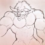  anthro bovine broken_horn cattle facial_piercing horn istani mammal monochrome muscles nose_piercing nose_ring nude piercing sketch wide_hips 