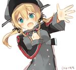  bad_id bad_pixiv_id blonde_hair gloves green_eyes hand_on_own_chest hat kantai_collection long_hair military military_uniform peaked_cap prinz_eugen_(kantai_collection) solo twintails uniform yuzumochi 