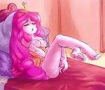  adventure_time bed breasts crown eyes_closed female gem legs_up masturbation nightgown nipples open_mouth princess_bubblegum sex_toy sweat 