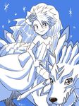  crossdressing digimon digimon_adventure elbow_gloves flower garurumon gloves hair_flower hair_ornament ishida_yamato smile solo wedding_dress what 