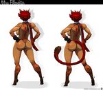  2015 anthro back big_breasts big_butt breasts brown_fur butt english_text feline female fur gloves hair hands_on_hips hollandworks kamina1978 mammal mira_bloodstar model_sheet nude orange_fur orange_nipples plain_background pussy red_fur red_hair scarf short_hair solo spots standing text white_background 