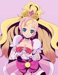  aqua_eyes bad_id bad_pixiv_id blonde_hair blush bow breasts choker cleavage cure_flora earrings gloves go!_princess_precure haruno_haruka highres jewelry large_breasts long_hair looking_at_viewer magical_girl minakaya multicolored_hair pink_background pink_bow pink_hair precure simple_background smile solo two-tone_hair white_gloves 