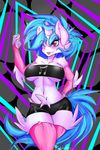  abstract_background anthro anthrofied blue_hair bra clothing equine female friendship_is_magic fur hair headphones horn horse legwear mammal my_little_pony nadialycaon one_eye_closed open_mouth panties pony smile teeth thigh_highs tuft two_tone_hair underwear vinyl_scratch_(mlp) white_fur 