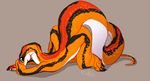  2015 ambiguous_gender anthro blue_eyes female fivel nude peeking plain_background reptile scalie shy smile snake solo 