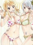  2girls bikini blonde_hair breasts brown_eyes fairy_tail hand_on_hips key large_breasts lucy_heartfilia multiple_girls navel necklace swimsuit tattoo white_hair yukino_aguria 