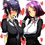  arms_behind_back blush breast_press breasts eyepatch gloves headgear heart kantai_collection large_breasts looking_at_viewer multiple_girls necktie norman_maggot open_mouth pink_eyes short_hair smile tatsuta_(kantai_collection) tenryuu_(kantai_collection) yellow_eyes 