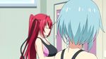  2girls animated animated_gif blue_hair bounce bouncing_breasts breasts large_breasts long_hair lowres multiple_girls naruse_mio nonaka_yuki red_hair shinmai_maou_no_testament short_hair swimsuit two_side_up 
