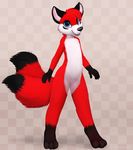  2015 anthro blue_eyes canine cute fox fur jamesfoxbr looking_at_viewer male mammal multiple_tails nude open_mouth plain_background smile solo standing young 