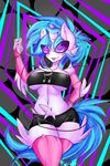  abstract_background anthro anthrofied blue_hair bra clothing equine eyewear female friendship_is_magic fur glasses hair headphones horn horse legwear mammal my_little_pony nadialycaon open_mouth panties pony smile teeth thigh_highs tuft two_tone_hair underwear vinyl_scratch_(mlp) white_fur 