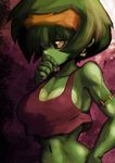  breasts cleavage crop_top earrings green_hair green_skin hairband jewelry large_breasts midriff navel nezutora no_bra rottytops shantae_(series) sideboob skull skull_earrings slender_waist solo stitches tank_top yellow_hairband zombie 