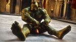  5_toes barefoot darkviper199027 flexing human_feet humanoid muscles orc penis plantigrade sitting soles thick_penis toes 