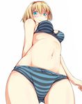  alice_margatroid blonde_hair blue_eyes blush bra from_below hairband looking_at_viewer looking_down navel nirap panties short_hair solo stomach striped striped_bra striped_panties touhou underwear underwear_only 