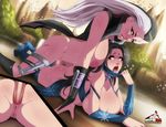  2girls all_fours anal areolae black_hair breast_rest breasts futa_with_female futanari girl_on_top incest kitana large_breasts long_hair lying moaning mortal_kombat mother_and_daughter multicoloured_hair multiple_girls nipples on_stomach open_mouth orange_eyes outdoors parted_lips penis sindel white_hair 