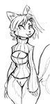  2015 bottomless breasts clothed clothing female guoh hair half-dressed keyhole_turtleneck krystal looking_at_viewer monochrome nintendo short_hair sketch solo standing star_fox sweater tongue tongue_out video_games 