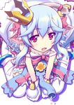  :3 :d animal_ears bell blue_hair bow cat_ears cat_tail crown cynfi_porat dripping elephant flower hair_bow hair_flower hair_ornament leaning_forward mittens open_mouth ponta_(trouble_witches) red_eyes ribbon sitting smile tail tail_bell trouble_witches wariza yamabuki_zarame 