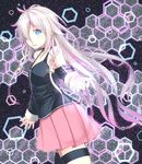  blue_eyes butatikin detached_sleeves hair_over_one_eye highres ia_(vocaloid) long_hair looking_at_viewer pink_skirt skirt solo thighhighs very_long_hair vocaloid white_hair 