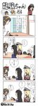  4girls 4koma bad_id bad_pixiv_id bismarck_(kantai_collection) blush choukai_(kantai_collection) comic food hai_to_hickory hairband haruna_(kantai_collection) hat headgear highres i-class_destroyer kantai_collection kikuzuki_(kantai_collection) kotatsu multiple_girls parody prinz_eugen_(kantai_collection) ryuujou_(kantai_collection) shinkaisei-kan simple_background style_parody table television translation_request twitter_username ueda_masashi_(style) visor_cap 