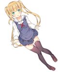  black_legwear blonde_hair blue_eyes blush chitetan long_hair long_legs long_sleeves saenai_heroine_no_sodatekata sawamura_spencer_eriri school_uniform serafuku skirt solo thighhighs twintails very_long_hair 