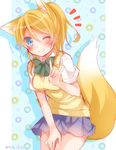  animal_ears ayase_eli blonde_hair blue_eyes fox_ears fox_tail leaning_forward long_hair love_live! love_live!_school_idol_project mogu_(au1127) one_eye_closed otonokizaka_school_uniform ponytail school_uniform tail 