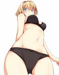  alice_margatroid ass_visible_through_thighs black_bra black_panties blonde_hair blue_eyes blush bra breasts from_below hairband looking_at_viewer looking_down navel nirap panties short_hair sideboob solo stomach touhou underwear underwear_only 