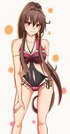  breasts brown_eyes brown_hair casual_one-piece_swimsuit kantai_collection kantai_collection_(anime) large_breasts long_hair navel_cutout one-piece_swimsuit ponytail solo swimsuit tapioka_(ru-no) very_long_hair yamato_(kantai_collection) 