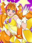  :d amanogawa_kirara bare_shoulders blush brown_hair choker cure_twinkle earrings gloves go!_princess_precure highres jewelry long_hair looking_at_viewer magical_girl multicolored_hair open_mouth precure purple_background purple_eyes red_hair smile solo star star_earrings sumemako twintails two-tone_hair very_long_hair white_gloves 