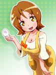  breasts brown_hair cleavage happinesscharge_precure! highres looking_at_viewer medium_breasts oomori_yuuko precure ryuuta_(cure_ryuuta) short_hair solo yellow_eyes 