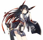  bangs black_hair blunt_bangs blush club fang gradient_hair hime_cut long_hair multicolored_hair oni original panties poco_(asahi_age) red_eyes school_uniform serafuku skirt sleeves_past_wrists solo standing sword underwear weapon 