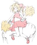  adapted_costume blonde_hair cheerleader flandre_scarlet looking_at_viewer midriff navel no_hat no_headwear one_eye_closed open_mouth pom_poms red_eyes ribbon short_hair sketch skirt smile solo tecoyuke touhou wings 