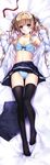  :o absurdres ass_visible_through_thighs bed_sheet black_legwear blonde_hair blue_bra blue_eyes blue_panties blush bra dakimakura feet from_above full_body hair_ribbon highres huge_filesize long_hair long_legs long_sleeves looking_at_viewer lying misaki_kurehito navel no_shoes official_art on_back open_clothes open_shirt panties parted_lips ribbon ribbon-trimmed_bra ribbon_trim saenai_heroine_no_sodatekata sawamura_spencer_eriri school_uniform shirt skirt skirt_lift solo thighhighs unbuttoned underwear vest vest_removed white_shirt 