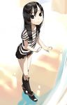  black_eyes black_hair highres long_hair nyora_(soredemosekai) original shirt shorts solo striped striped_shirt 