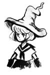  1girl arms_at_sides greyscale hat heikala highres ink_(medium) looking_to_the_side monochrome neckerchief original sailor_collar school_uniform serafuku short_hair skirt solo traditional_media witch_hat 