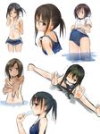  akino_shuu barefoot black_hair brown_eyes brown_hair cropped_legs food iroha_kaede long_hair multiple_girls multiple_views navel nude one-piece_tan original outstretched_hand partially_submerged ponytail popsicle purple_eyes red_eyes school_swimsuit shirt short_ponytail short_twintails sketch skinny_dipping spread_legs stretch swimsuit swimsuit_pull swimsuit_under_clothes tan tanline topless towel towel_around_neck trembling twintails wading 