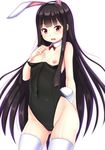  animal_ears black_hair breasts bunny_ears bunny_girl bunny_tail bunnysuit cameltoe ebi_193 highleg highleg_leotard hime_cut houraisan_kaguya leotard leotard_pull long_hair looking_at_viewer nipples open_mouth red_eyes small_breasts solo tail thighhighs touhou very_long_hair white_legwear 