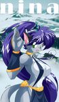  anthro big_breasts blue_fur breasts cat chalo clothed clothing feline female fur green_eyes hair huge_breasts las_lindas mammal nina_(chalo) purple_hair smile 