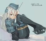  black_legwear blonde_hair garrison_cap hat kantai_collection leg_hug long_hair military military_uniform pantyhose solo toro_(konirio) u-511_(kantai_collection) uniform 