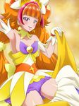  amanogawa_kirara arm_up armpits bare_shoulders brown_hair choker cure_twinkle earrings gloves go!_princess_precure highres jewelry long_hair looking_at_viewer magical_girl mameshiba multicolored_hair open_mouth precure purple_eyes red_hair skirt skirt_removed smile solo star star_earrings streaked_hair twintails two-tone_hair very_long_hair 