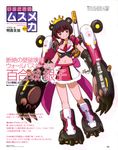  absurdres akitaka_mika animal_ears bear_ears bear_girl bear_paws claws crown detached_collar fang fang_out fur_trim gloves highres looking_at_viewer machinery mecha_musume mechanical_wings midriff navel necktie nyantype official_art paw_gloves paw_shoes paws power_armor purple_eyes purple_hair red_neckwear shoes short_hair simple_background skirt standing star text_focus white_background wings yuri_kuma_arashi yurishiro_ginko 
