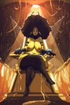  afro anthro areola arthropod bee blue_eyes breasts female hair honey insect leggings legwear nipples riendonut sitting solo throne voluptuous wide_hips 