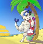  2015 anthro areola beach big_breasts breasts erect_nipples female lugia navel nintendo nipple_piercing nipples nude piercing pok&eacute;mon pussy seaside smile video_games zillford 