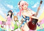  6+girls :d ^_^ baito-chan bikini black_hair blush breasts brown_hair cleavage closed_eyes electric_guitar fujimi_suzu green_eyes grin guitar hat headphones instrument kitamura large_breasts leila_(soniani) long_hair looking_at_viewer maid maid_headdress merryhachi miina_(soniani) multiple_girls navel nitroplus nurse nurse_cap one_eye_closed open_mouth pink_hair red_eyes satsurikuin_ouka short_hair smile soniani stethoscope super_sonico supernova_manager swimsuit thighhighs tomano_kyouko watanuki_fuuri 