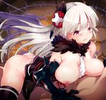  bad_id bad_pixiv_id bare_shoulders black_legwear blush bottomless braid breasts dark_valkyrie_(p&amp;d) girl_on_top hair_ornament large_breasts long_hair naganoro nipples puzzle_&amp;_dragons red_eyes silver_hair solo_focus sweat thighhighs twin_braids valkyrie valkyrie_(p&amp;d) wings 