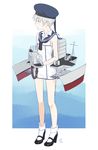  adapted_costume alternate_costume androgynous artist_name ascot bare_legs blue_eyes bobby_socks border bottomless clothes_writing dated dress full_body hat high_heels holding kantai_collection kawashina_(momen_silicon) machinery mary_janes neckerchief outside_border sailor_collar sailor_dress sailor_hat shoes short_hair silver_hair simple_background sleeveless socks solo standing turret very_short_hair white_background z1_leberecht_maass_(kantai_collection) 