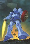  energy_sword gundam gyan mecha mobile_suit_gundam official_art scan shield space space_colony sword weapon 