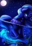  2015 absurd_res blue_eyes blue_hair equine female feral friendship_is_magic full_moon hair hi_res horn long_hair mammal moon my_little_pony outside princess_luna_(mlp) smile solo water winged_unicorn wings zodiacnicola 
