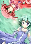  blue_eyes blush dress green_eyes green_hair iwasaki_minami kobayakawa_yutaka lucky_star multiple_girls pink_hair short_hair t_(dyuhuhudyukusi) 