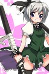  black_hairband blue_eyes hairband katana konpaku_youmu short_hair silver_hair solo sora_to_umi sword thighhighs touhou weapon 