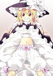  bad_id bad_pixiv_id banned_artist blonde_hair bloomers grin hat kirisame_marisa kou_(ahms) long_hair midriff navel ribbon skirt skirt_lift smile solo touhou underwear witch_hat yellow_eyes 