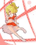  bad_id bad_pixiv_id blonde_hair e.x.on fang feet flandre_scarlet one_side_up panties ponytail red_eyes short_hair socks solo touhou underwear 